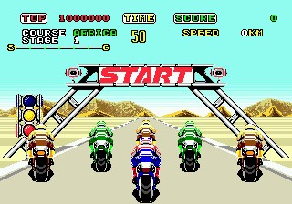 Comienzo de carrera en el Super Hang-On de Sega Megadrive