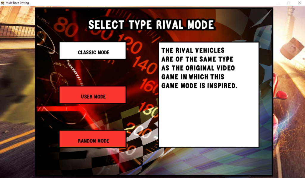 Menú de configuración de tipo de rivales en Multi Race Driving