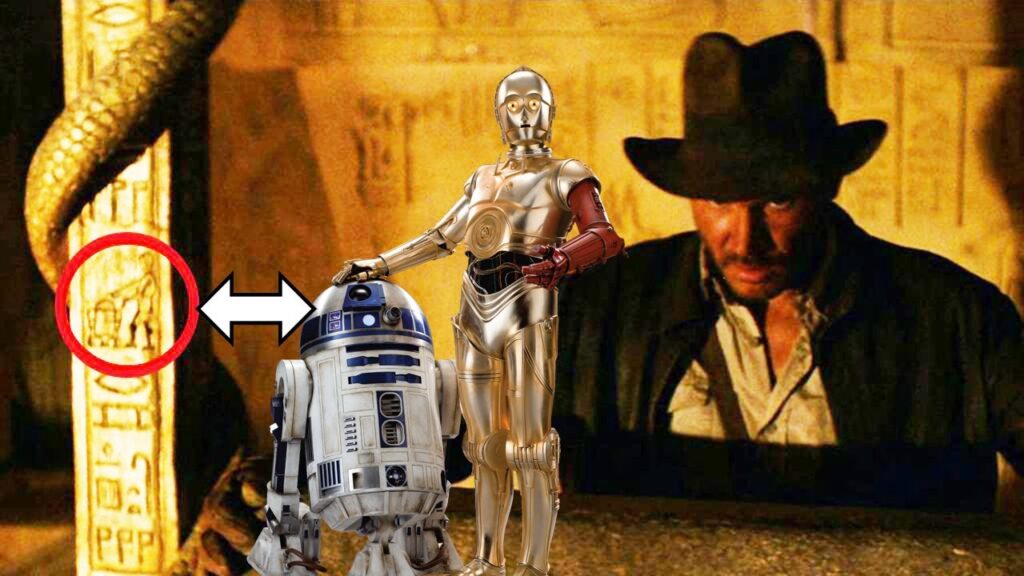 R2-D2 y C-3PO grabados en una columna del Pozo de las Almas