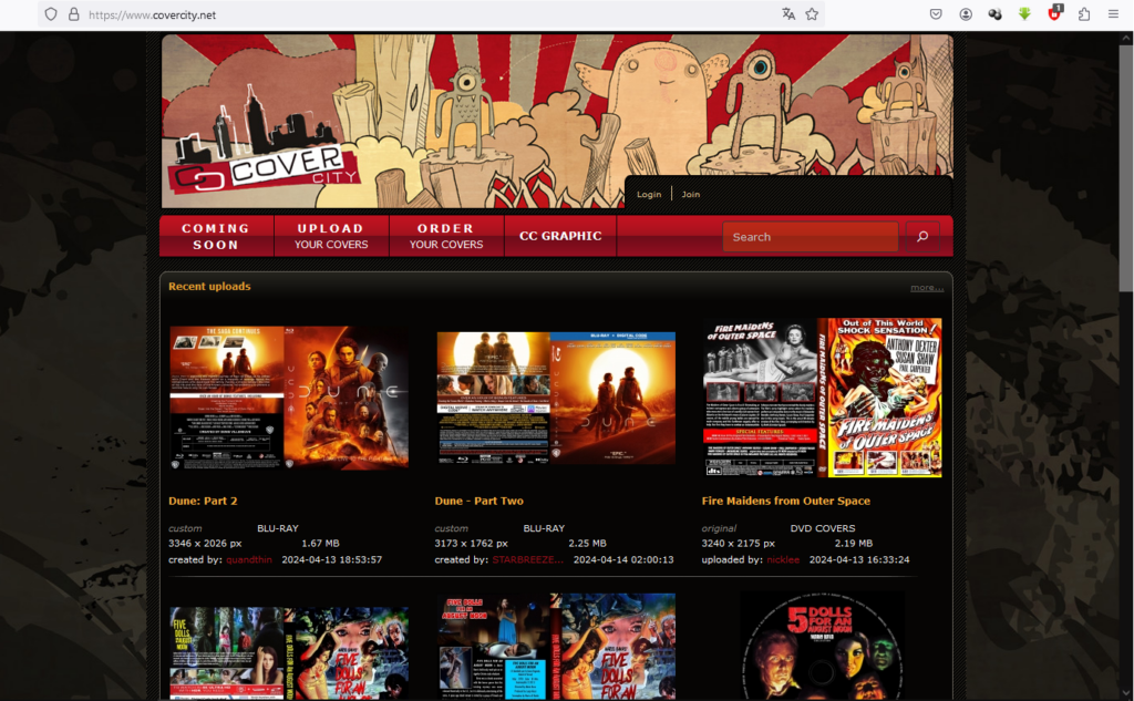 Página web de Covercity para obtener covers y labels de películas o series