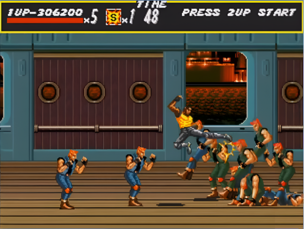 Ejemplo de horda difícil de enemigos en Streets of Rage (1991)