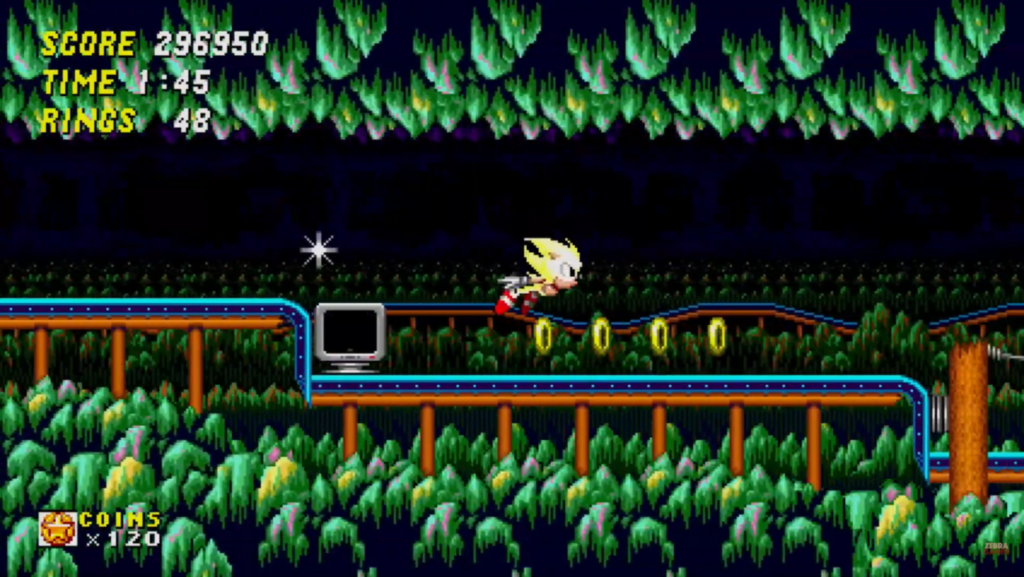 Fotograma de Super Sonic en el nivel Mystic Zone de Sonic The Hedgehog 2 (1992)