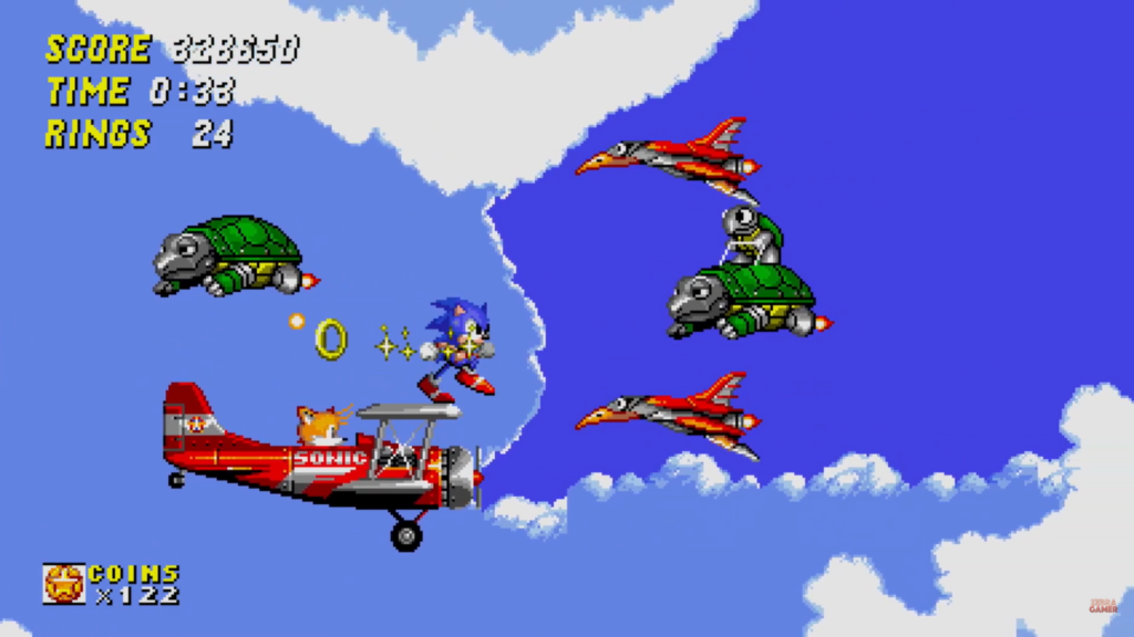 Fotograma del nivel Sky Chase Zone en Sonic The Hedgehog 2 (1992)