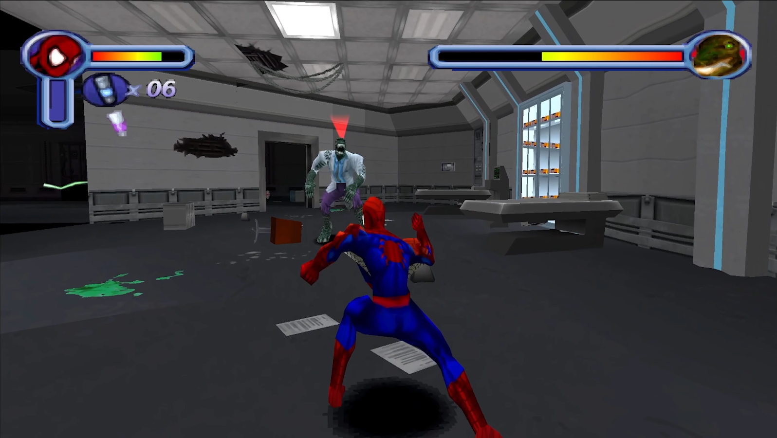 Spider-Man luchando contra Lagarto en las instalaciones de Bio-Tech Spider-Man luchando contra Lagarto en las instalaciones de Bio-Tech
