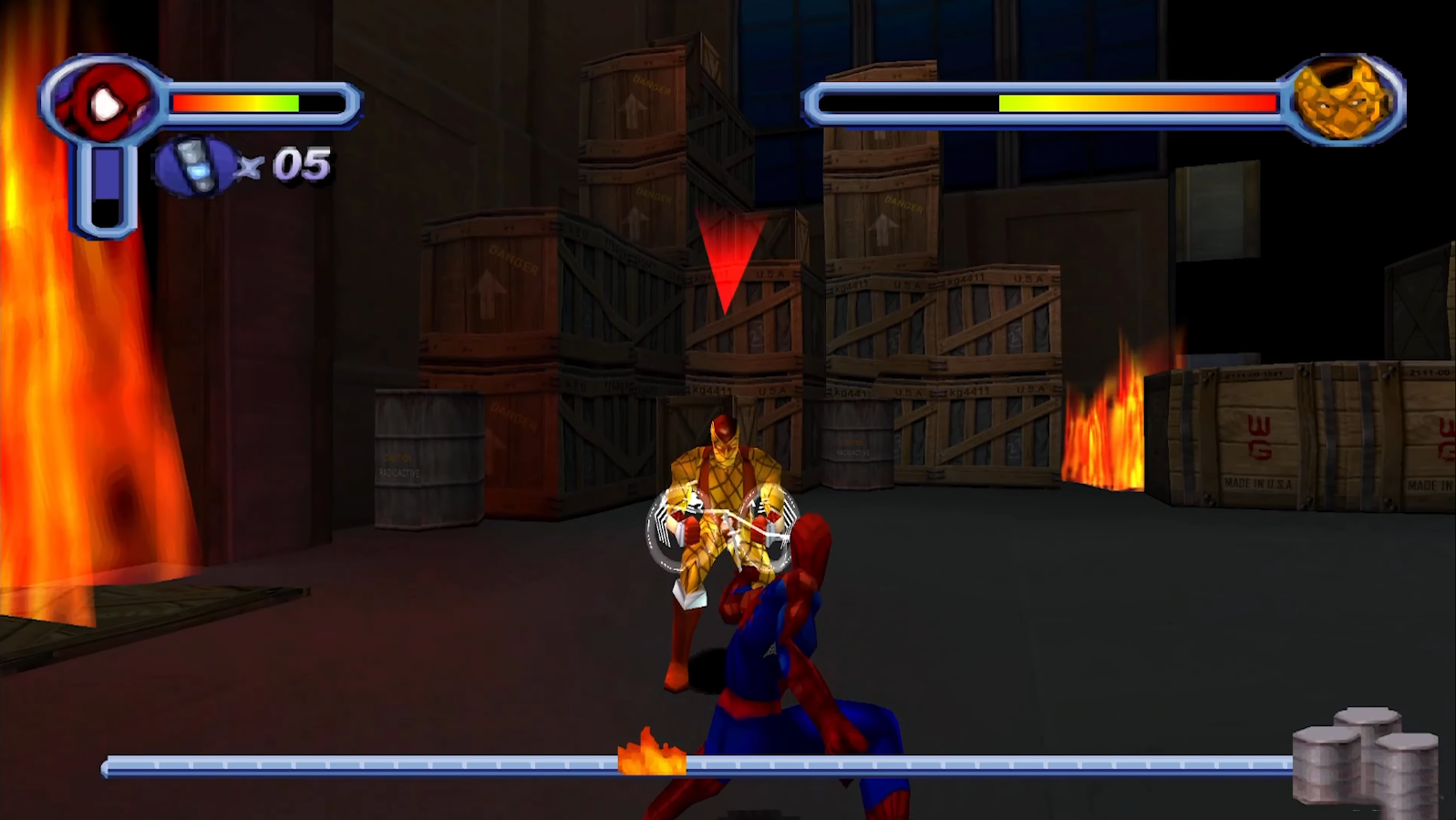 Spider-Man en el nivel de la lucha contra Shocker Spider-Man en el nivel de la lucha contra Shocker