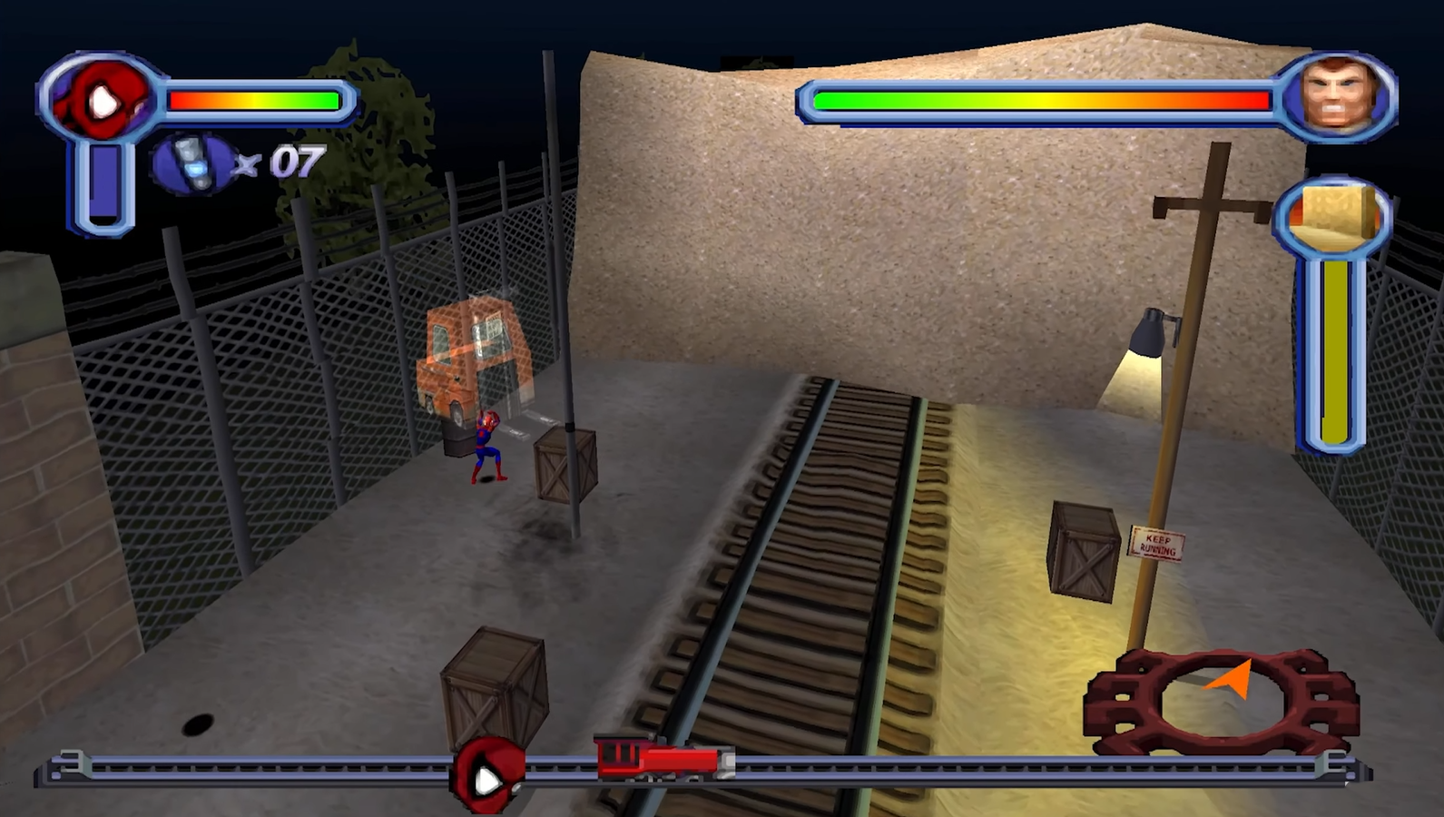 Spider-Man en el nivel del tren luchando con el Hombre de Arena Spider-Man en el nivel del tren luchando con el Hombre de Arena