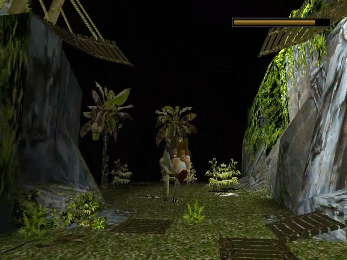 Lucha de Lara Croft y el T-Rex en el nivel de Lost valley de Tomb Raider (1996) Lucha de Lara Croft y el T-Rex en el nivel de Lost valley de Tomb Raider (1996)