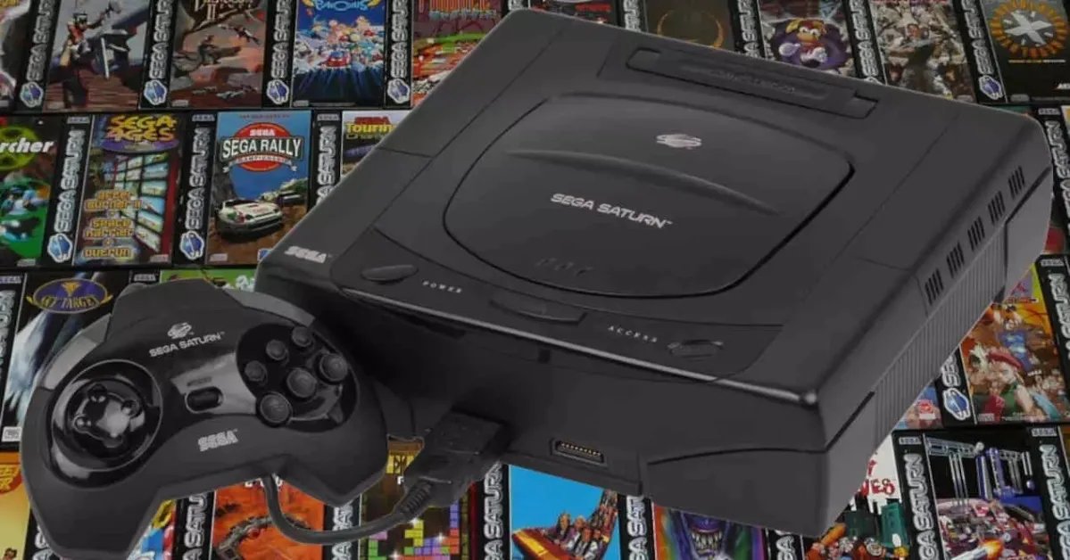 Fotografía de la Sega Saturn con algunos de los juegos más populares de su catálogo Fotografía de la Sega Saturn con algunos de los juegos más populares de su catálogo