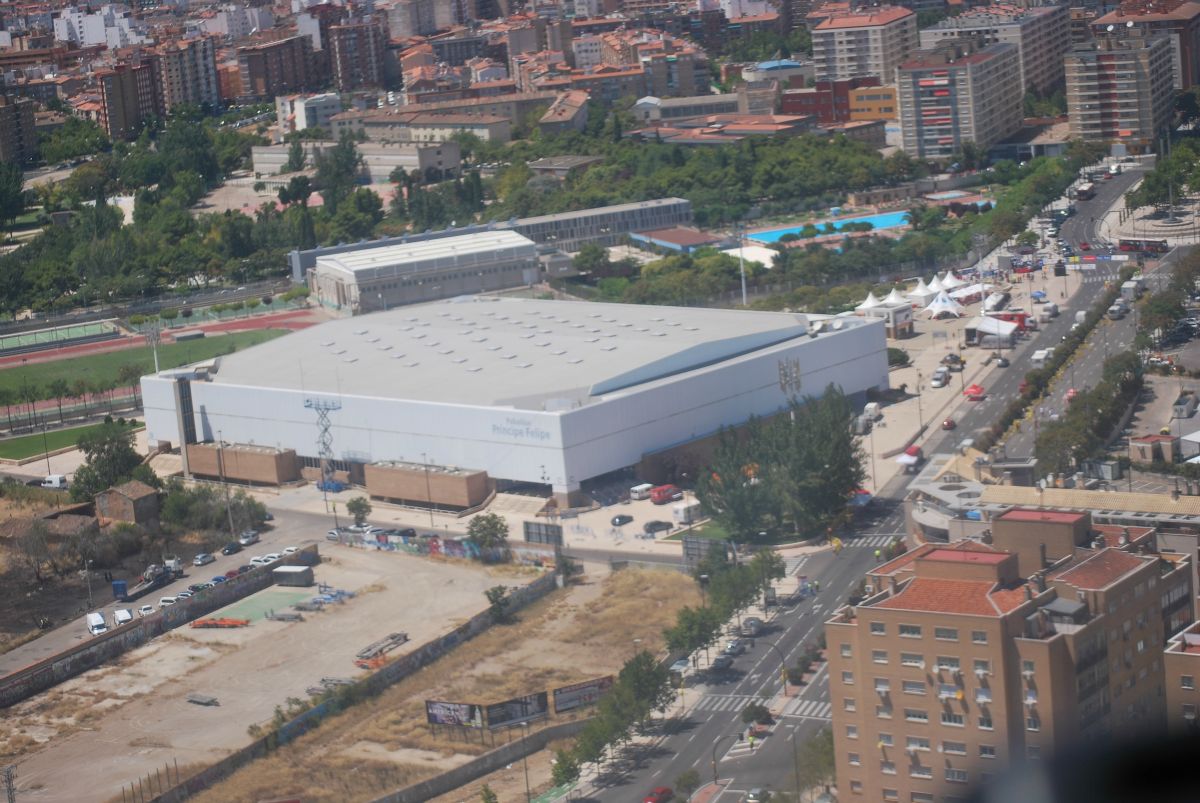 Vista aérea del pabellón Príncipe Felipe en Zaragoza
