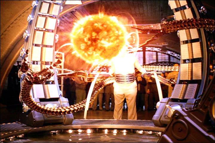 Escena del experimento fallido de Octavius en Spider-Man 2 (2004)