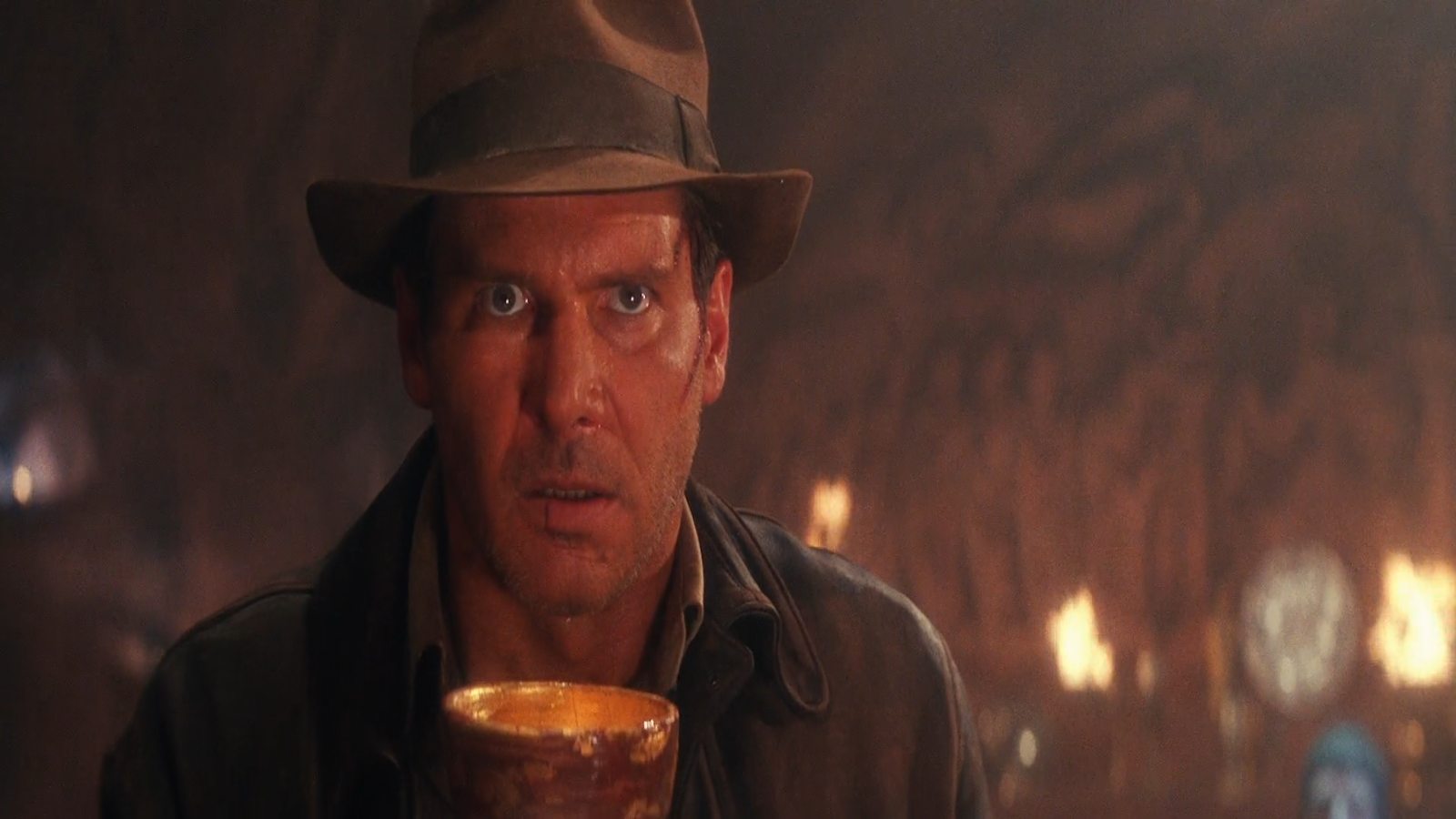 Escena en la que Indiana Jones debe seleccionar el Santo Grial