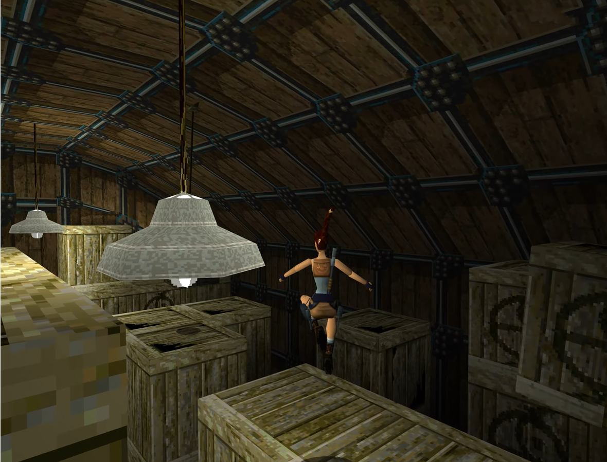 Lara Croft saltando de caja en caja Lara Croft saltando de caja en caja
