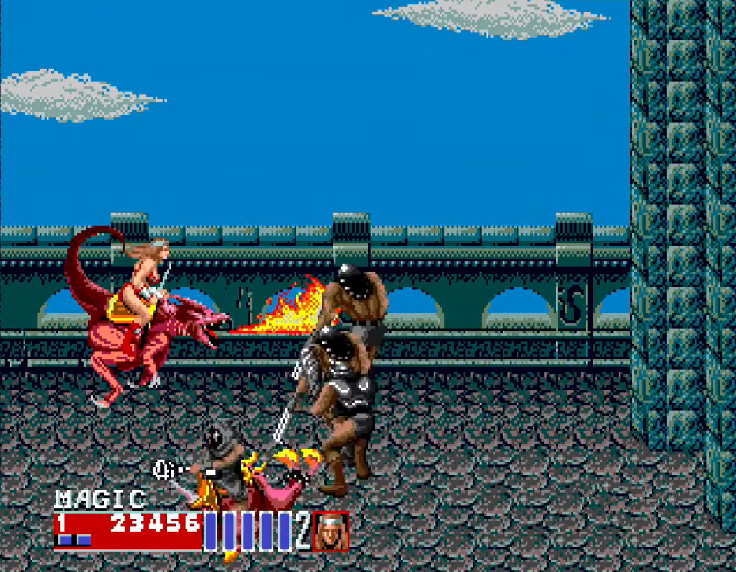 Tyris Flare con una montura de dragón de fuego en Golden Axe II (1991) Tyris Flare con una montura de dragón de fuego en Golden Axe II (1991)