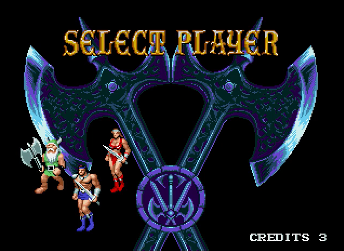 Menú de selección de personajes en Golden Axe II (1991) para Sega Mega Drive Menú de selección de personajes en Golden Axe II (1991) para Sega Mega Drive