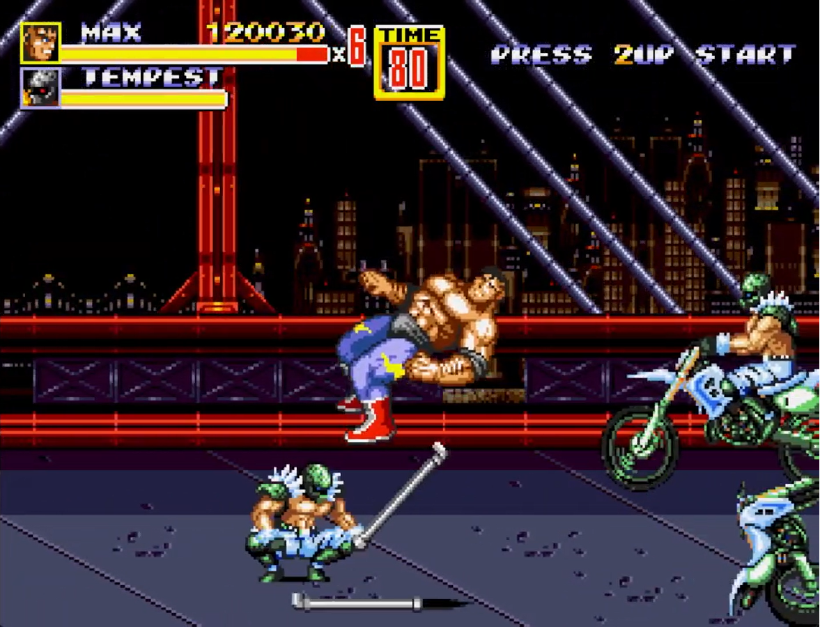 Max Thunder peleando en el nivel del puente en Streets of Rage 2 (1992) Max Thunder peleando en el nivel del puente en Streets of Rage 2 (1992)