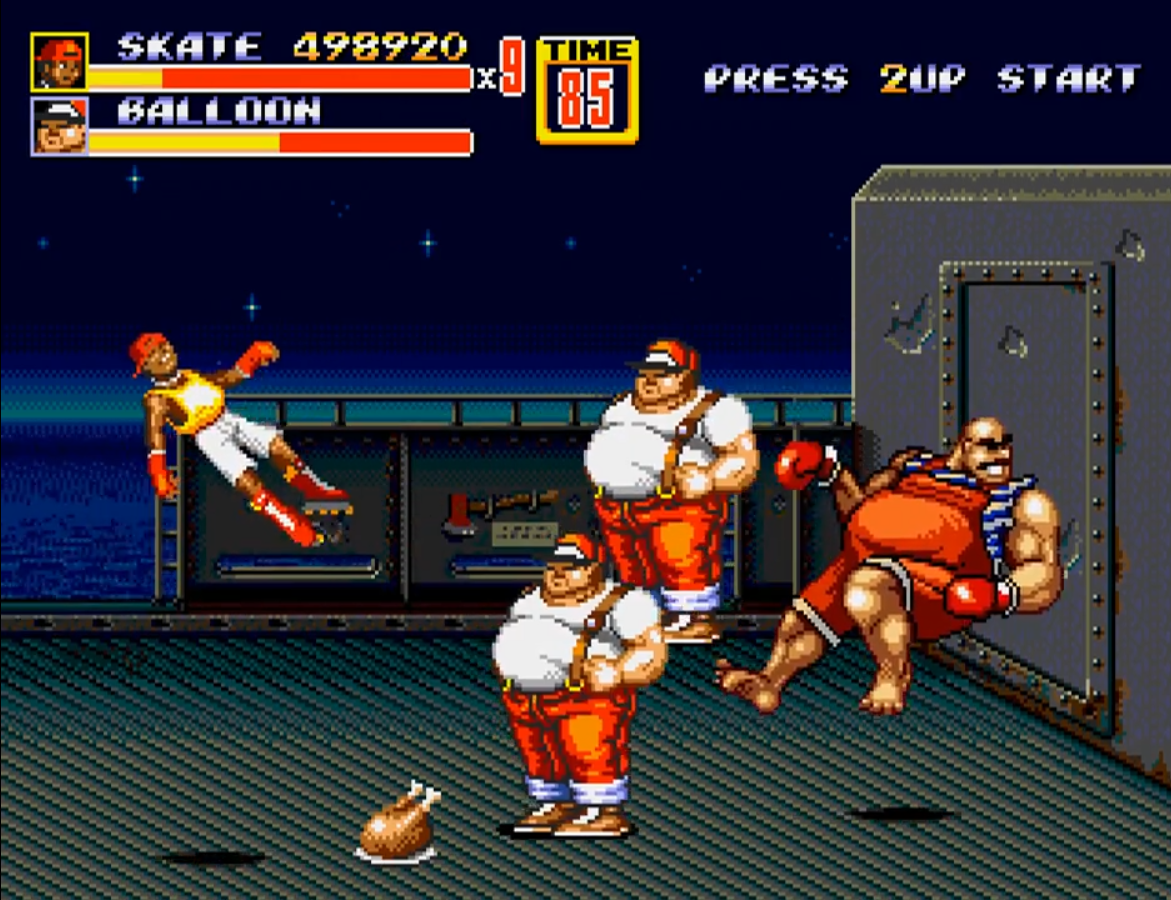 Skate Hunter luchando contra el jefe final y sus secuaces en el barco en Streets of Rage 2 (1992) Skate Hunter luchando contra el jefe final y sus secuaces en el barco en Streets of Rage 2 (1992)