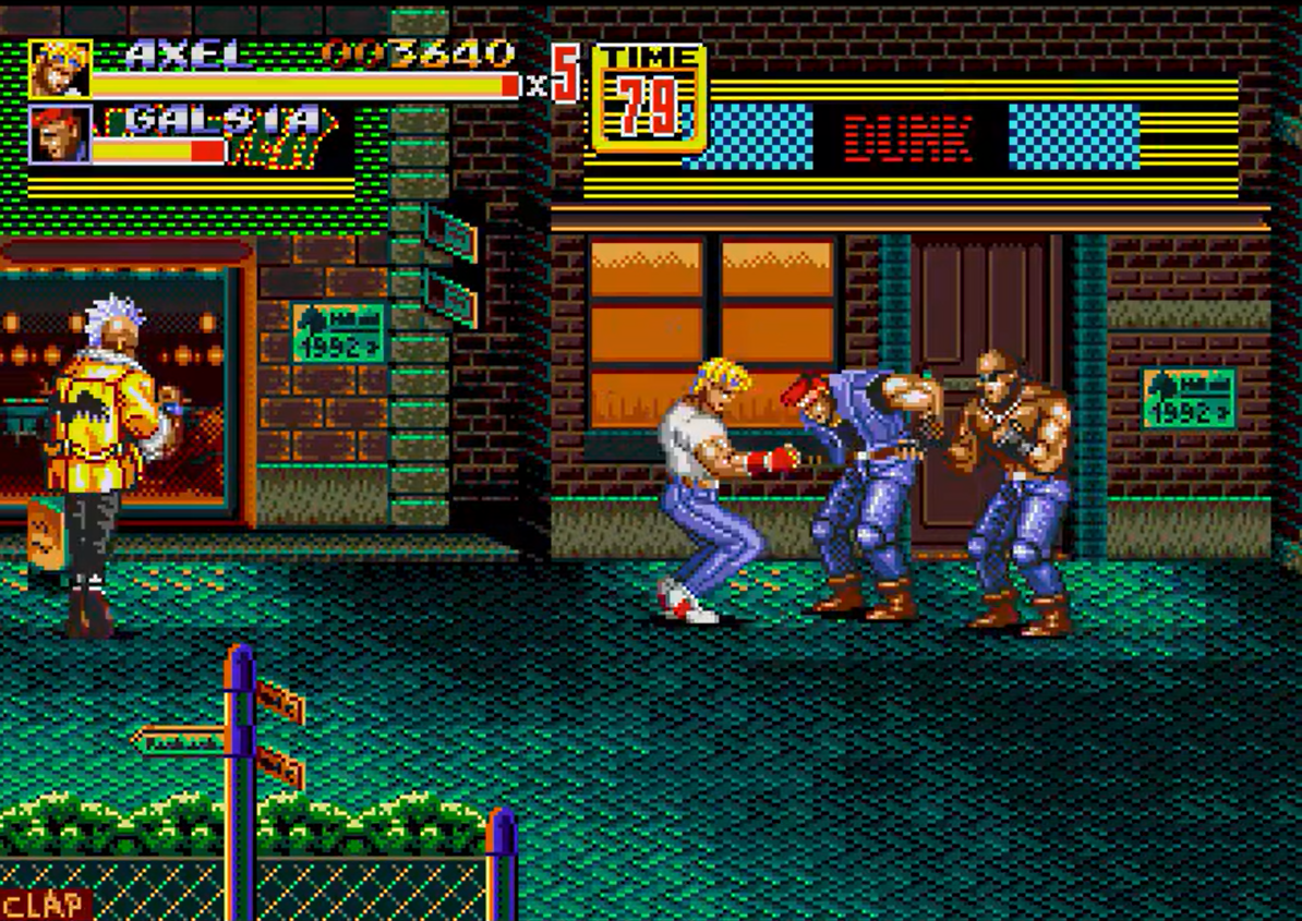 Axel Stone peleando en solitario en el primer nivel de Streets of Rage 2 (1992) Axel Stone peleando en solitario en el primer nivel de Streets of Rage 2 (1992)