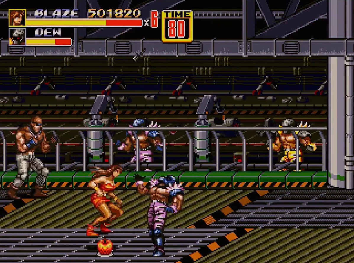 Blaze Fielding contra los malos en el nivel de la fábrica en Streets of Rage 2 (1992) Blaze Fielding contra los malos en el nivel de la fábrica en Streets of Rage 2 (1992)
