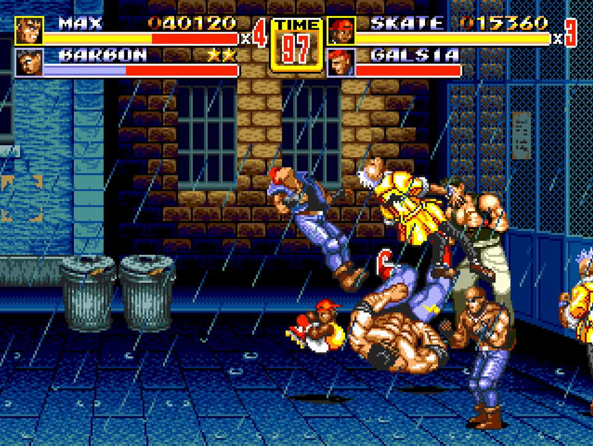 Pelea mutijugador del primer nivel de Streets of Rage 2 (1992) Pelea mutijugador del primer nivel de Streets of Rage 2 (1992)