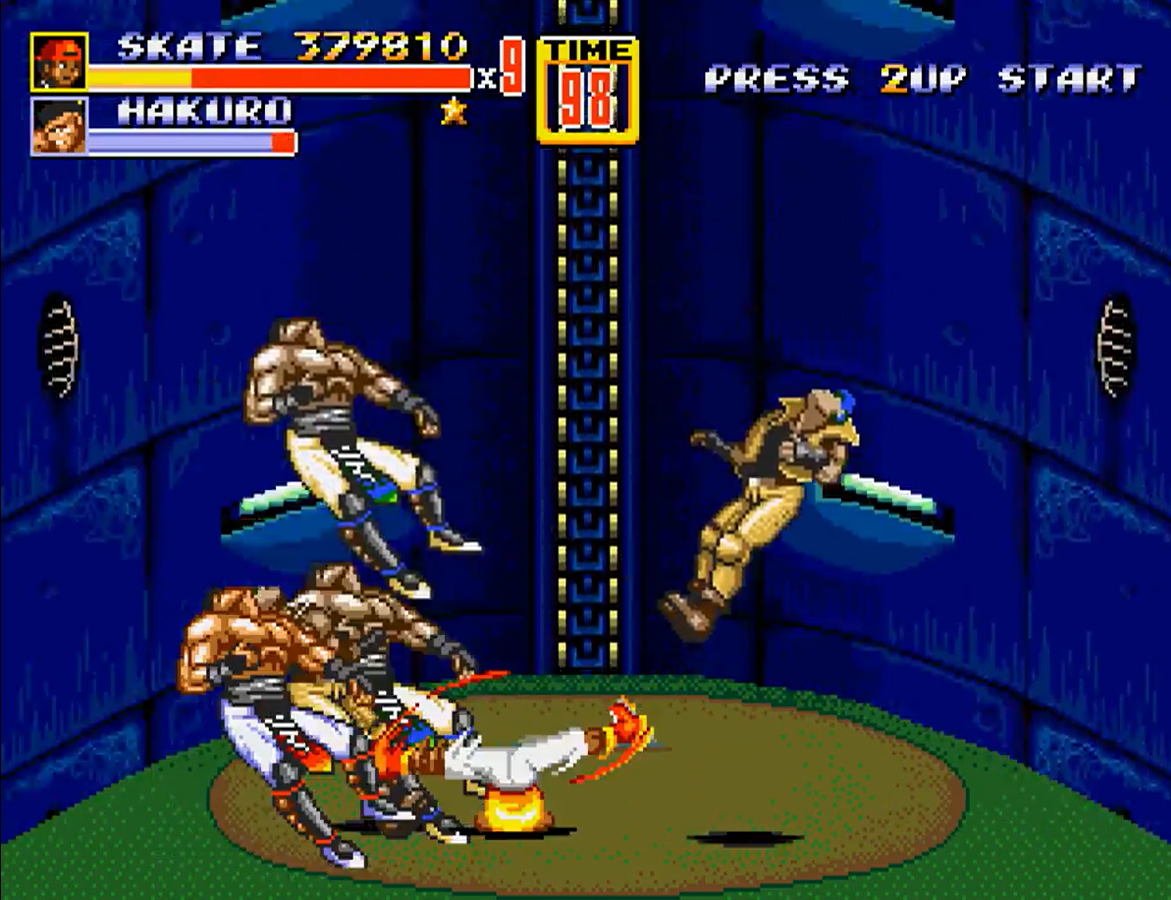 Skate Hunter luchando contra los malos en el nivel del ascensor en Streets of Rage 2 (1992) Skate Hunter luchando contra los malos en el nivel del ascensor en Streets of Rage 2 (1992)