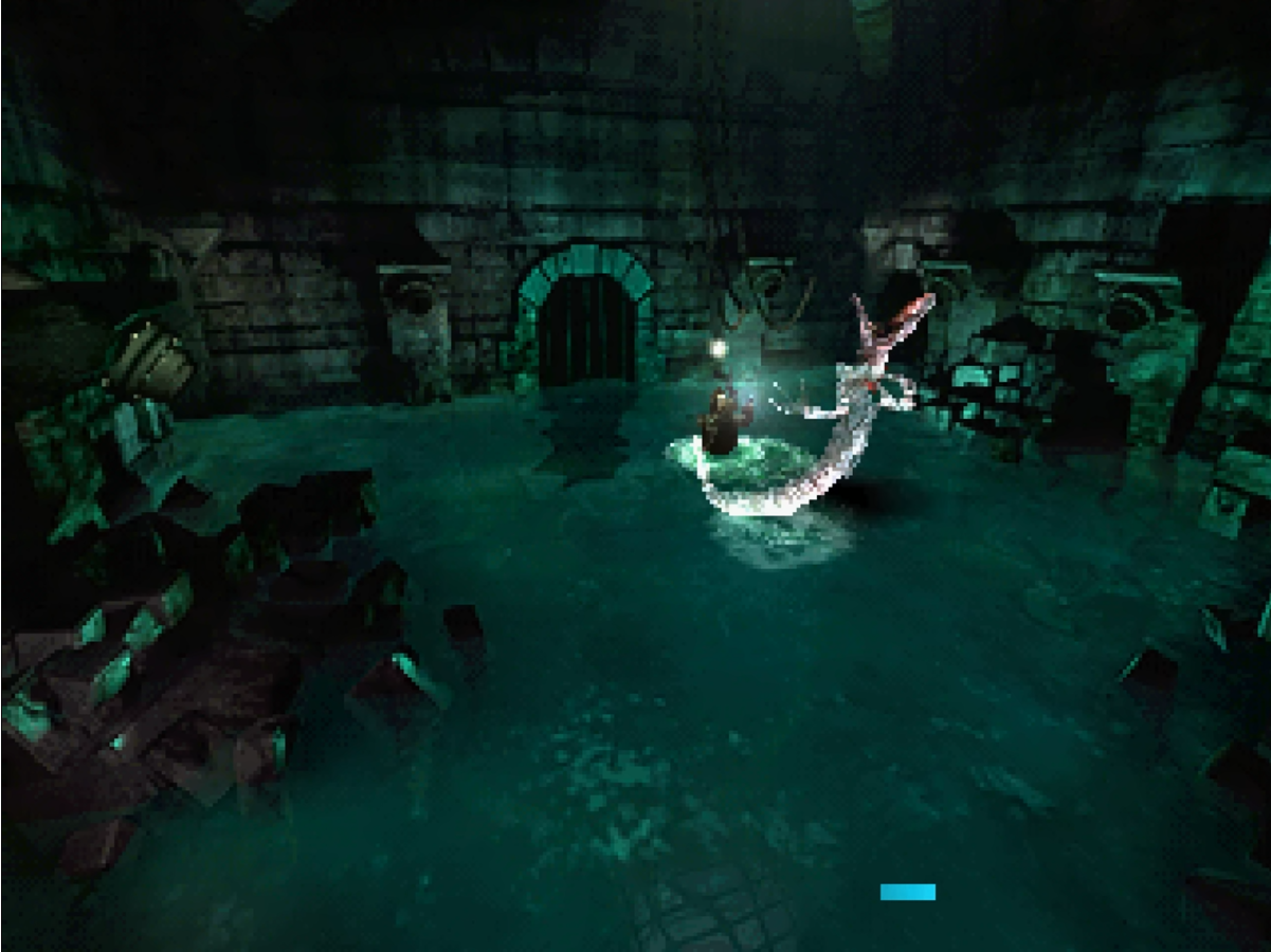 Edward Carnby en las tuberías acuáticas en Alone in the Dark: The New Nightmare (2001) 