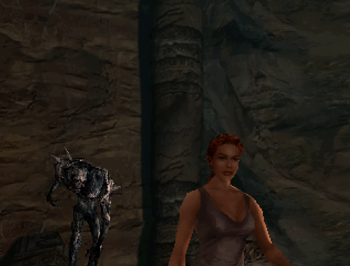 Aline Cedrac peleando contra un demonio en Alone in the Dark: The New Nightmare (2001) 