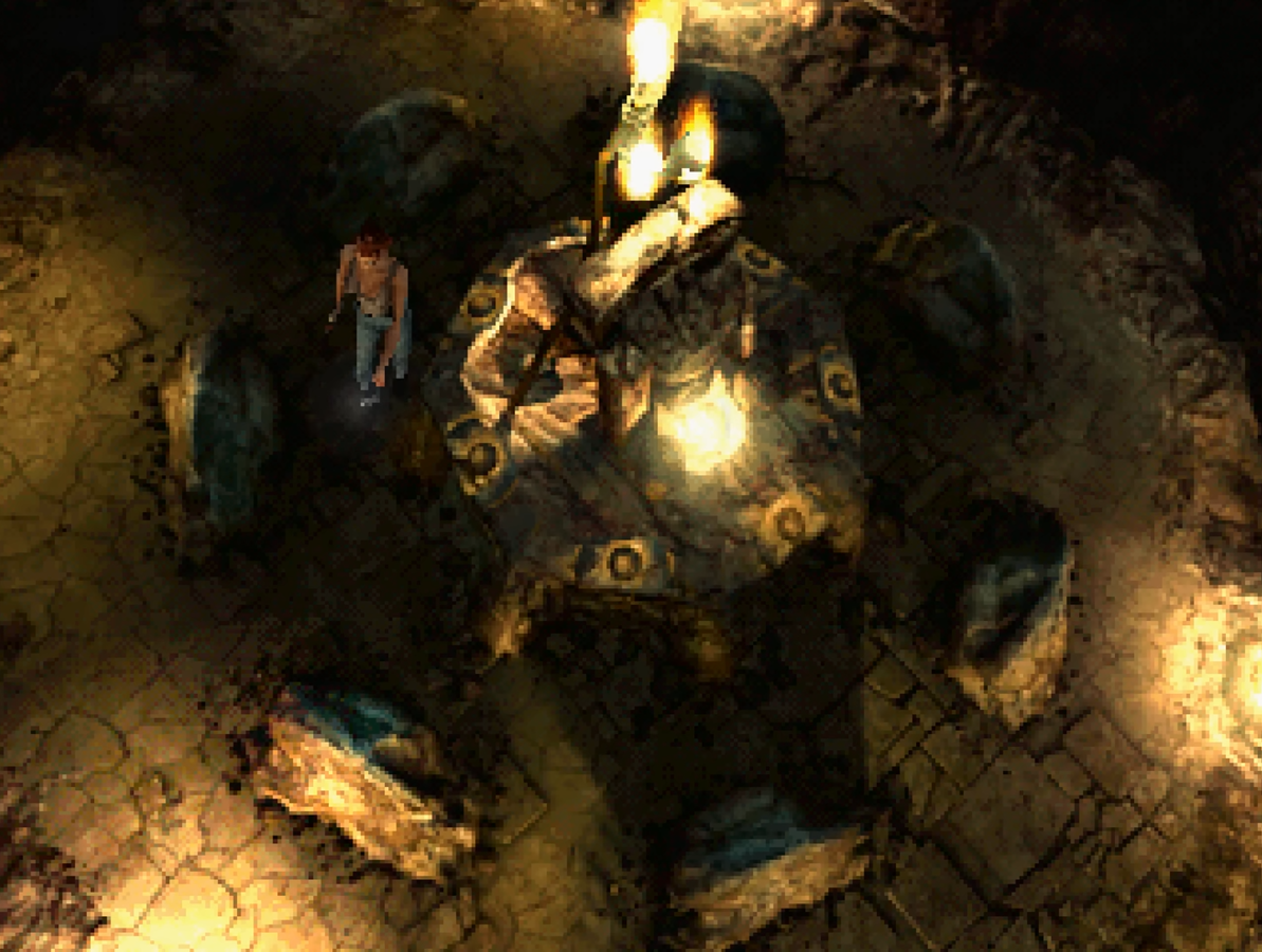 Aline Cedrac en el círculo de piedra astral en Alone in the Dark: The New Nightmare (2001) 