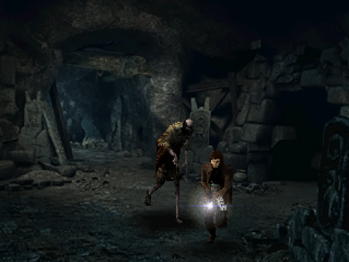 Edward Carnby peleando contra un demonio en Alone in the Dark: The New Nightmare (2001) 